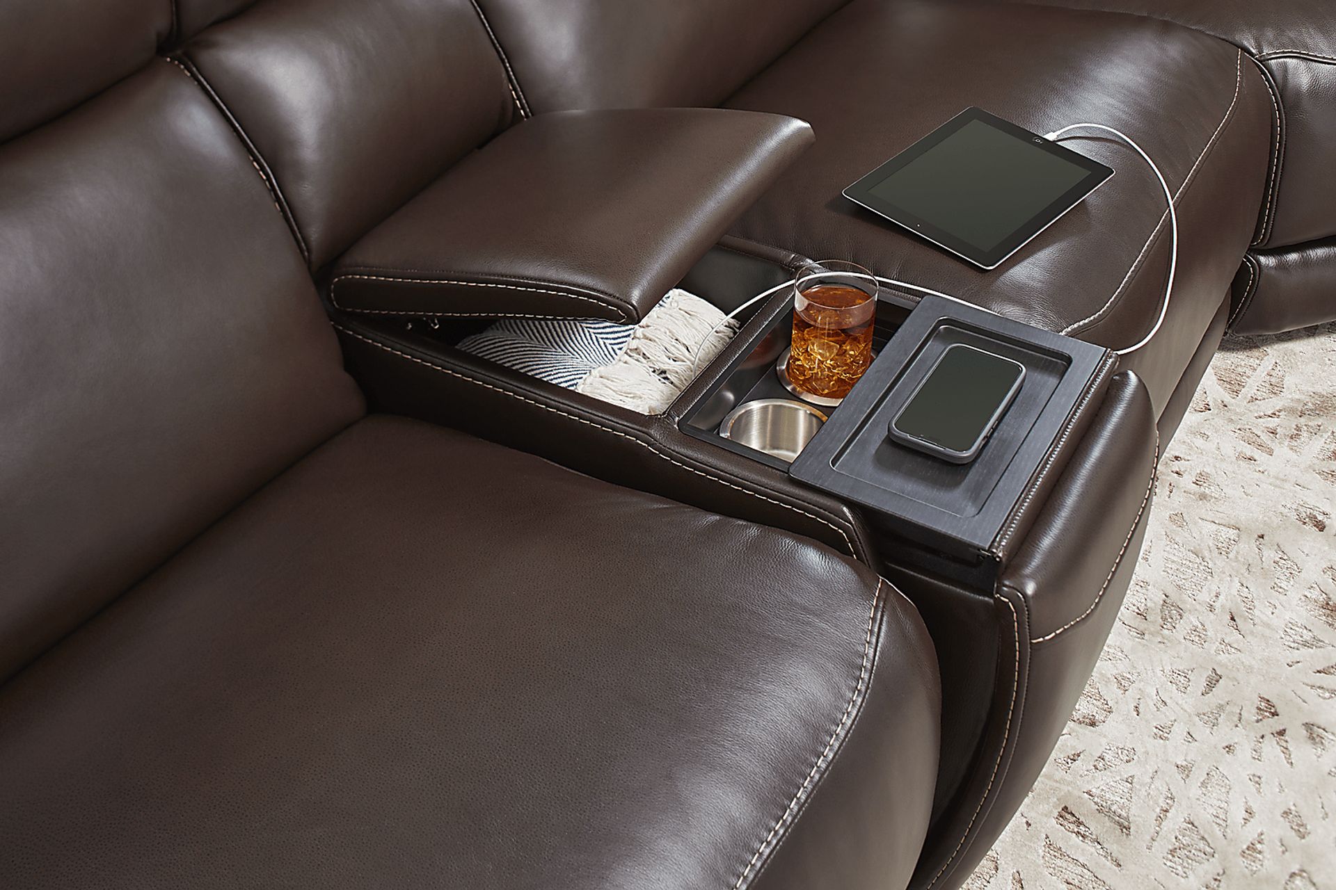 Parker Point Dark Brown Leather 9 Pc Triple Power Reclining Sectional Living Room - Image 12