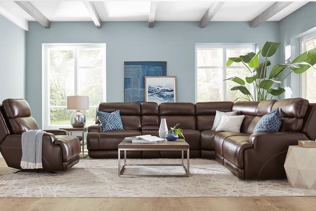 Parker Point Dark Brown Leather 6 Pc Triple Power Reclining Sectional - Thumbnail - Image 2