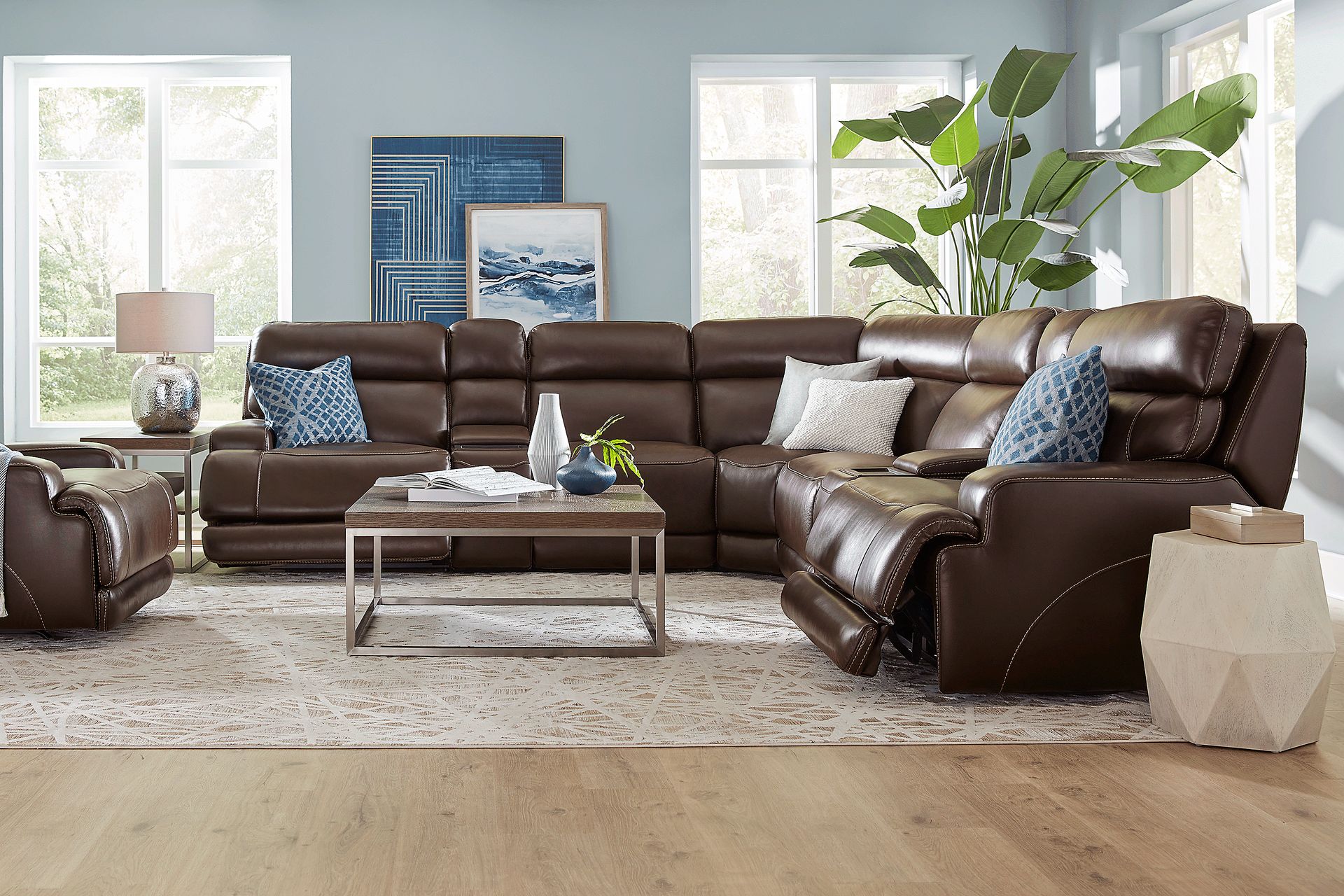 Parker Point Dark Brown Leather 7 Pc Triple Power Reclining Sectional - Image 2