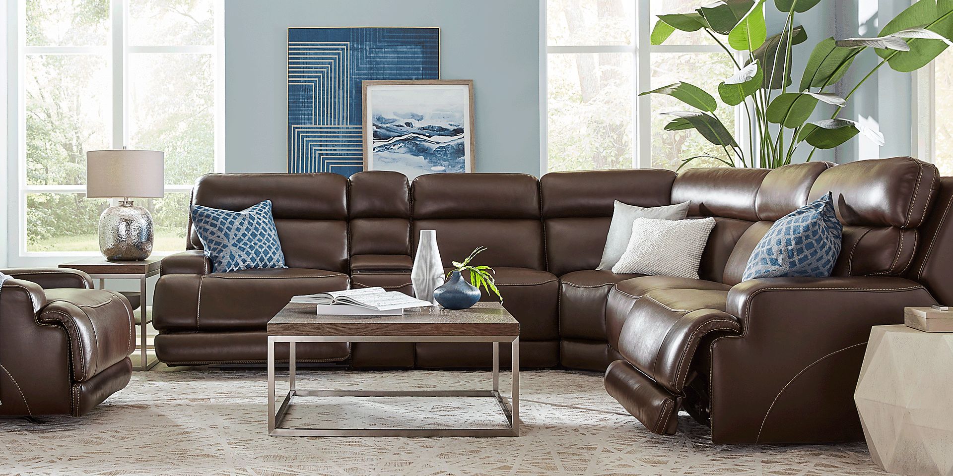 Parker Point Dark Brown Leather 9 Pc Triple Power Reclining Sectional Living Room - Image 2