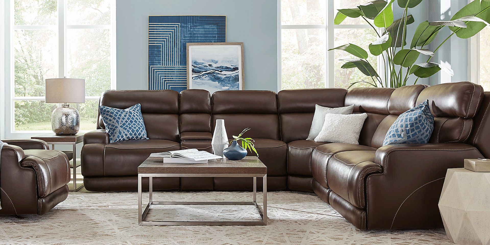 Parker Point Dark Brown Leather 9 Pc Triple Power Reclining Sectional Living Room - Image 2