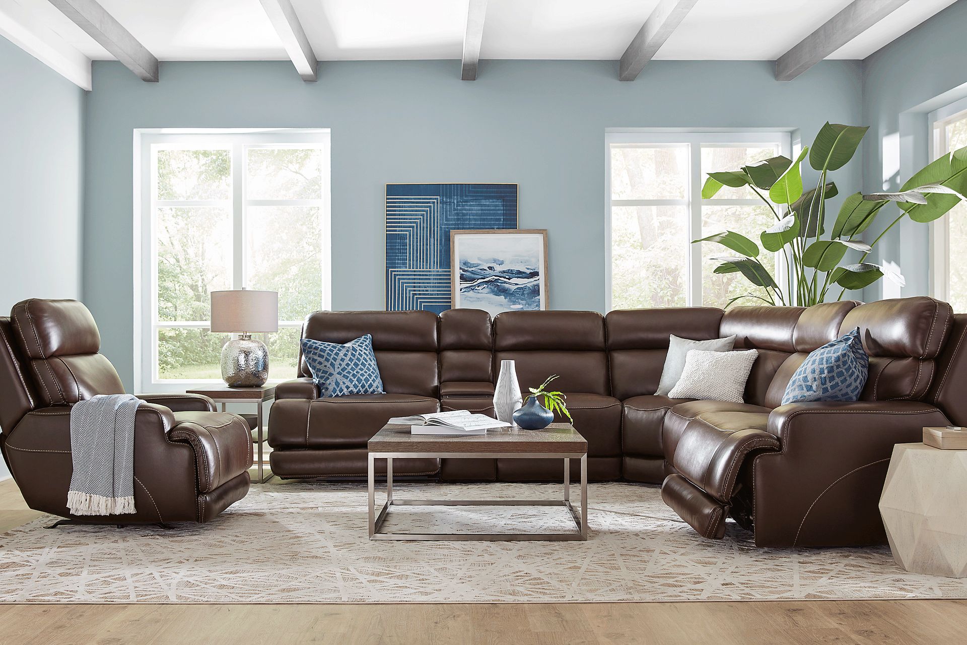Parker Point Dark Brown Leather 9 Pc Triple Power Reclining Sectional Living Room - Image 1