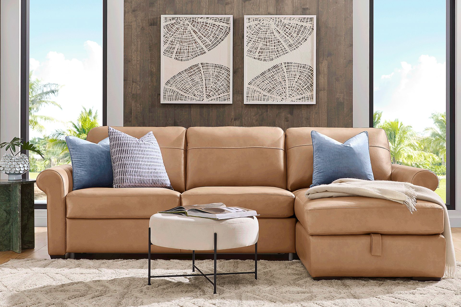 Parker Saddle Leather 2 Pc Sleeper Sectional - Image 2