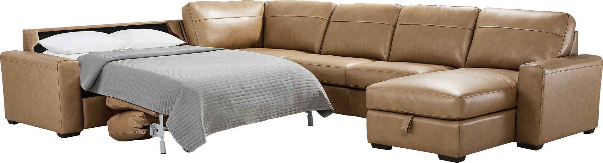 Parker Saddle Leather 4 Pc Sleeper Sectional - Image 2