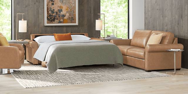 Parker Saddle Leather 7 Pc Living Room with Sleeper Loveseat - Thumbnail - Image 2