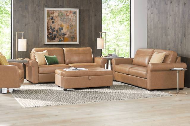 Parker Saddle Leather 7 Pc Living Room with Sleeper Loveseat - Thumbnail - Image 1