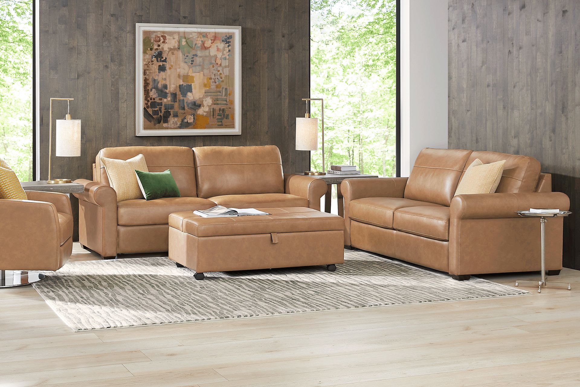 Parker Saddle Leather 7 Pc Living Room with Sleeper Loveseat - Image 1