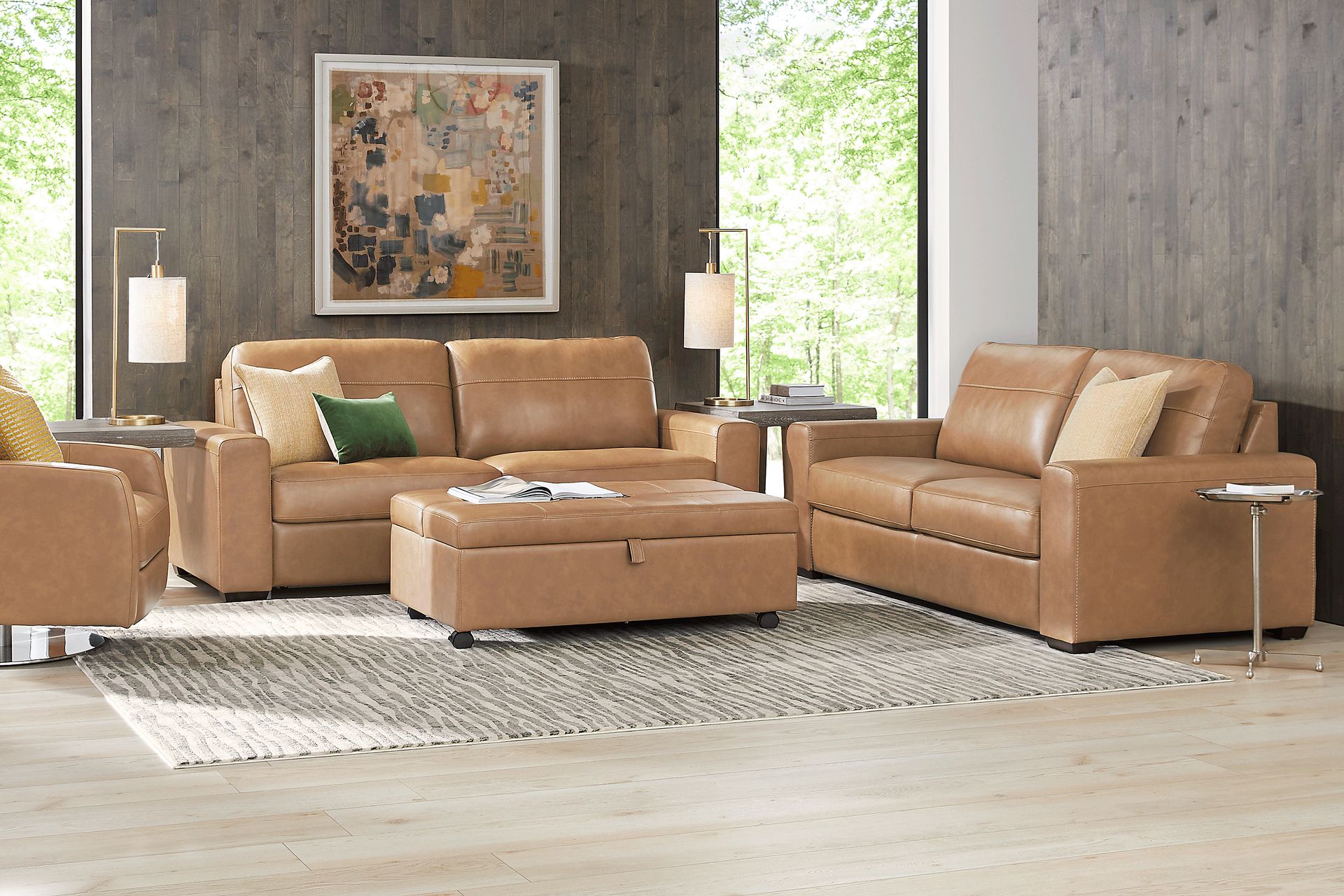 Parker Saddle Leather 7 Pc Living Room with Sleeper Loveseat - Image 1