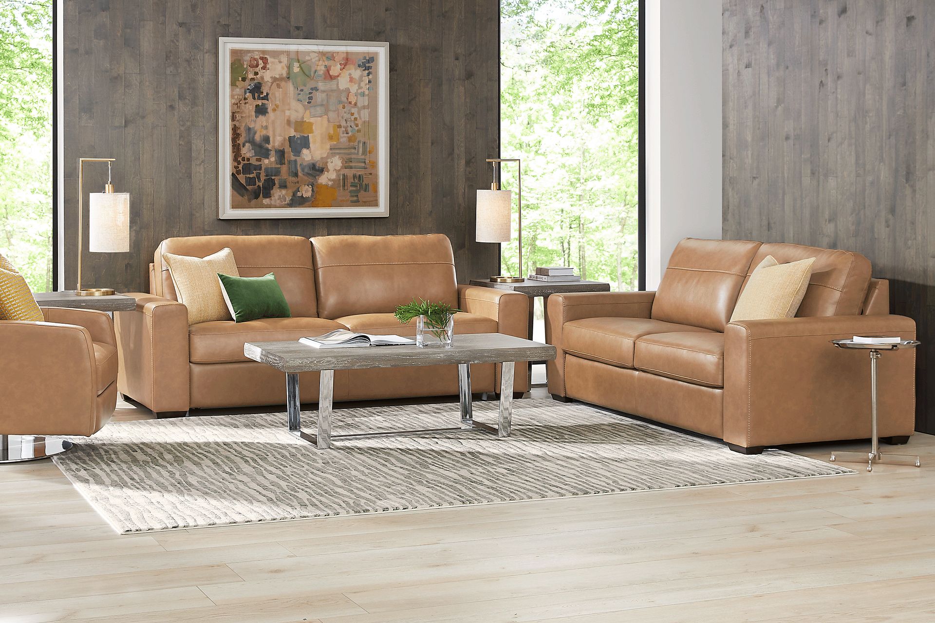 Parker Saddle Leather 8 Pc Living Room with Sleeper Sofa - Image 1