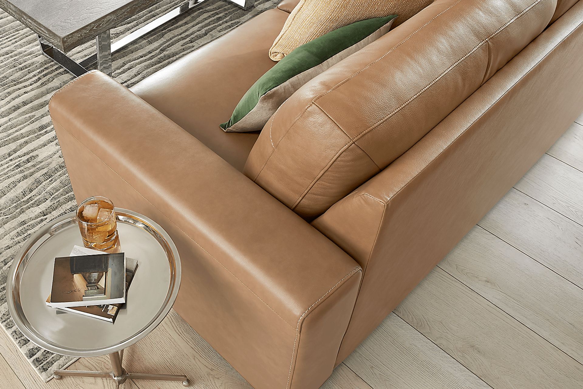 Parker Saddle Leather 7 Pc Living Room with Sleeper Sofa - Image 9