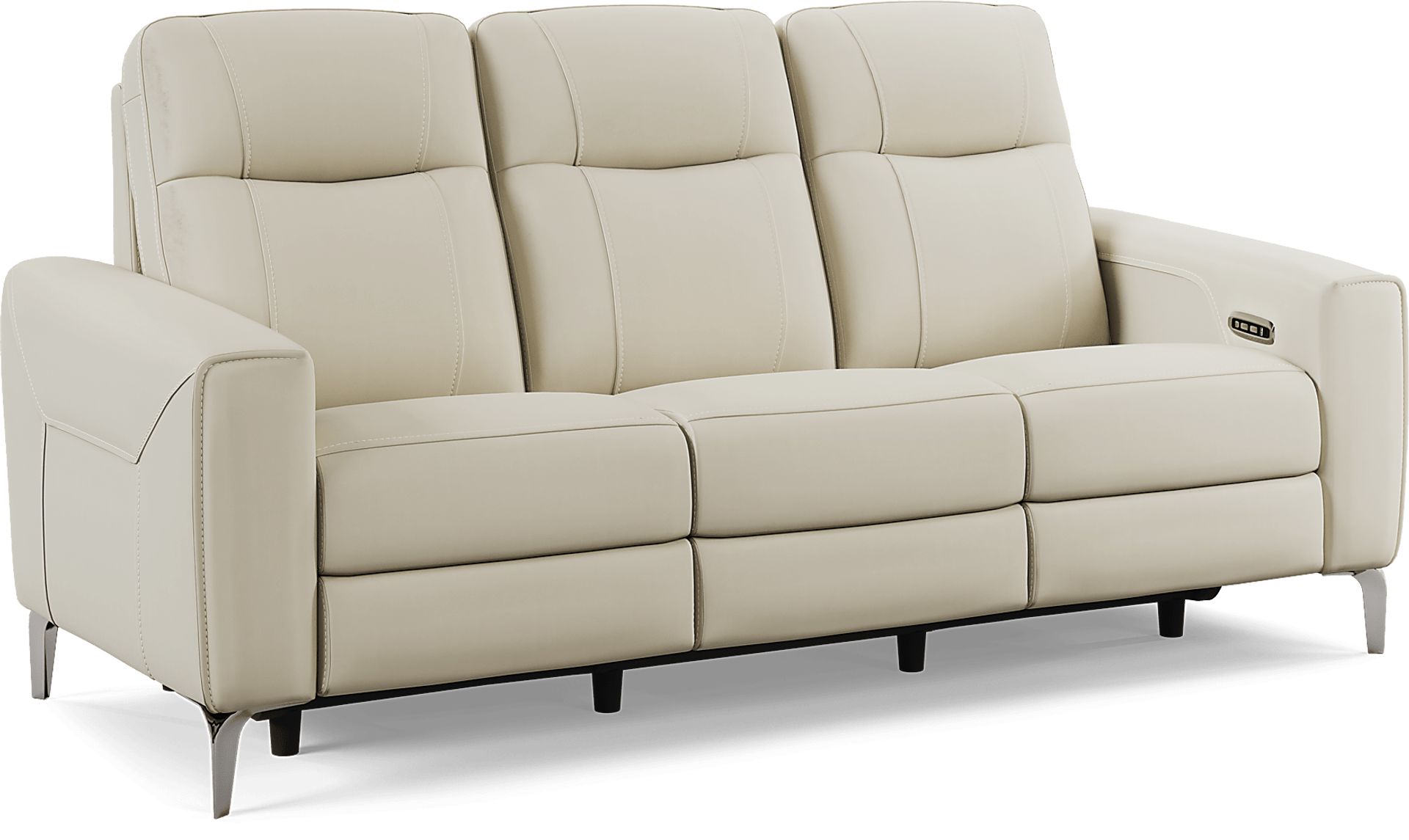 Parkside Heights Beige Leather Dual Power Reclining Sofa - Image 4