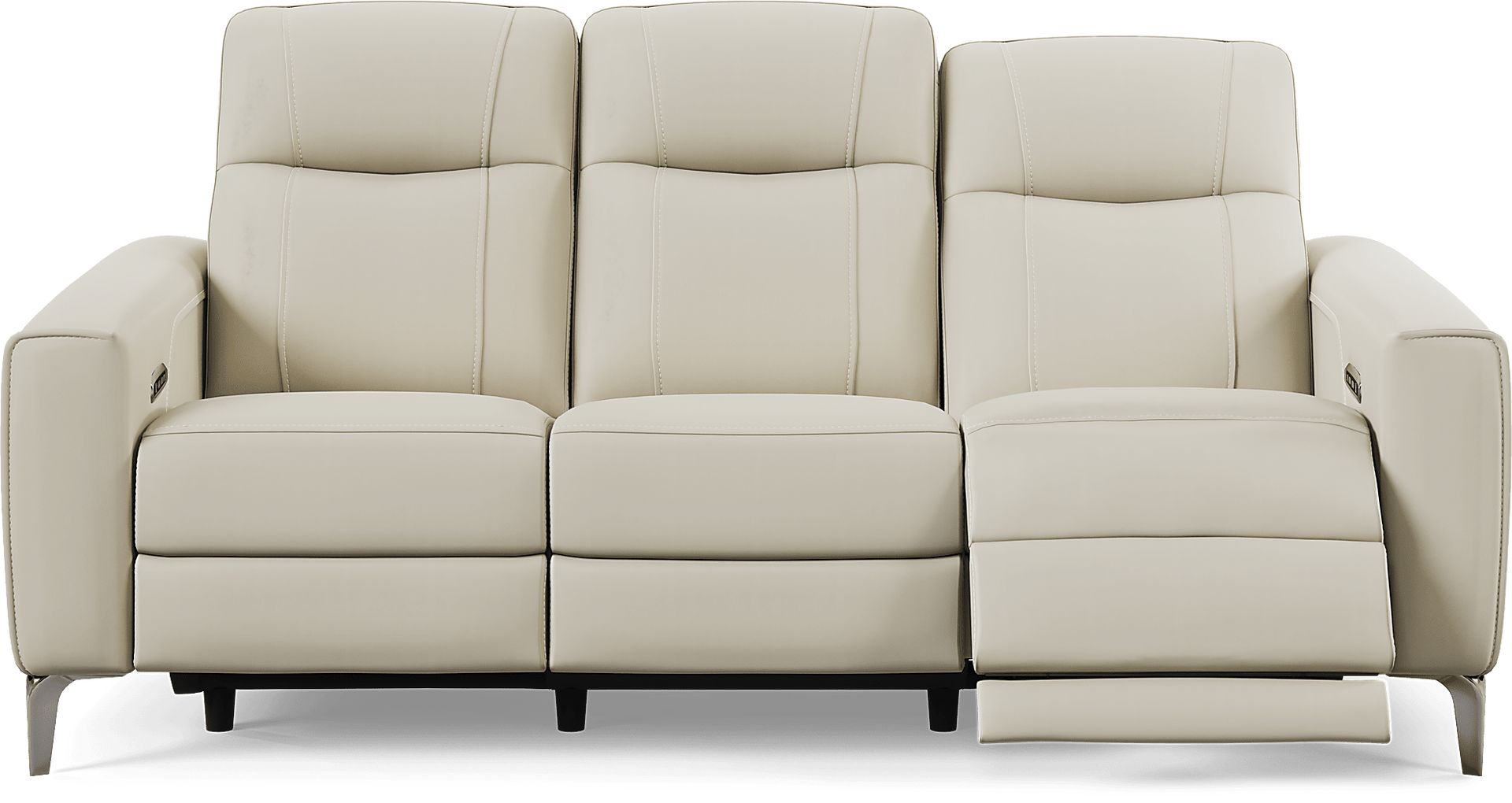 Parkside Heights Beige Leather Dual Power Reclining Sofa - Image 1
