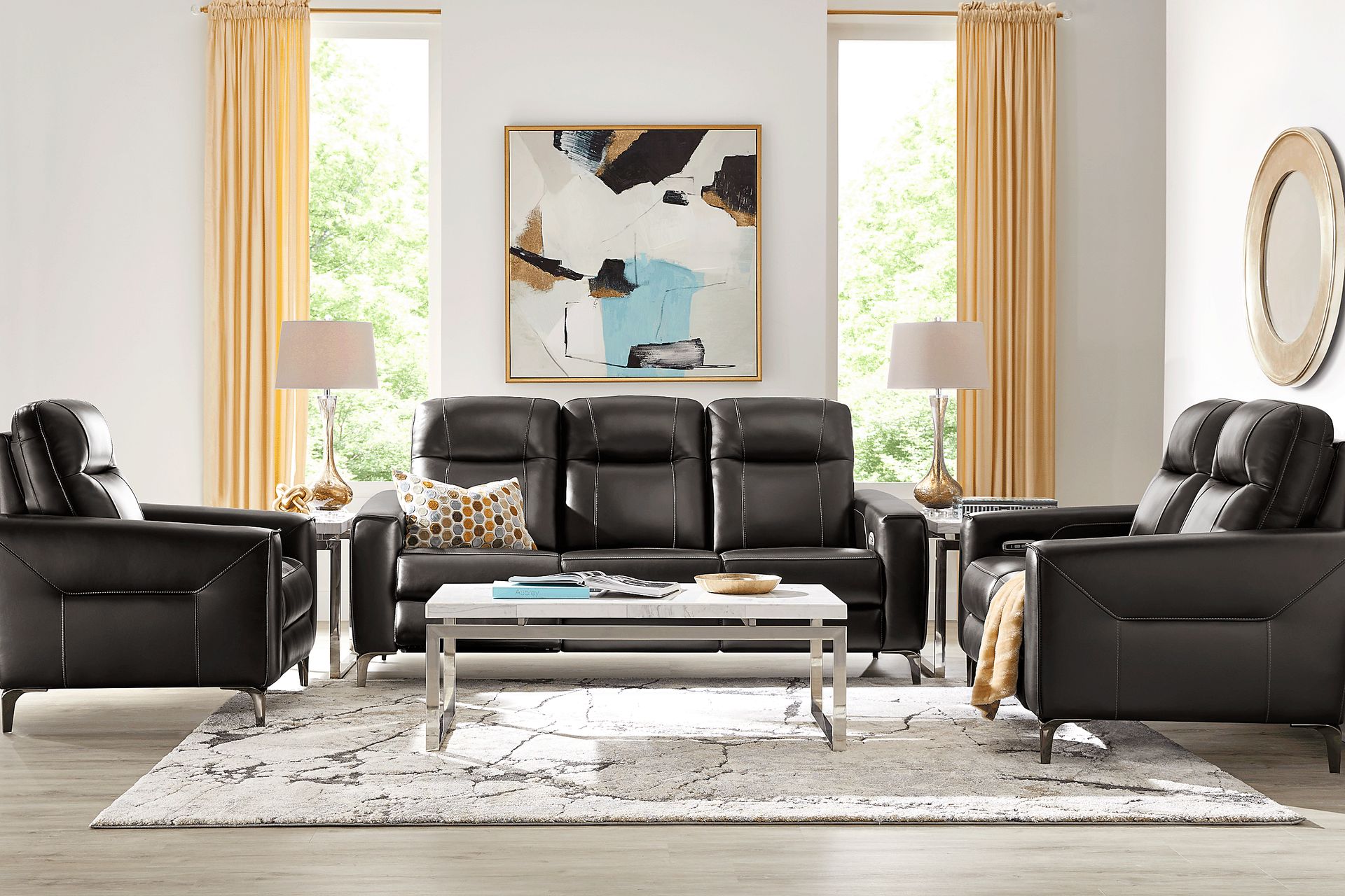Parkside Heights Black Cherry Leather 5 Pc Dual Power Reclining Living Room - Image 1