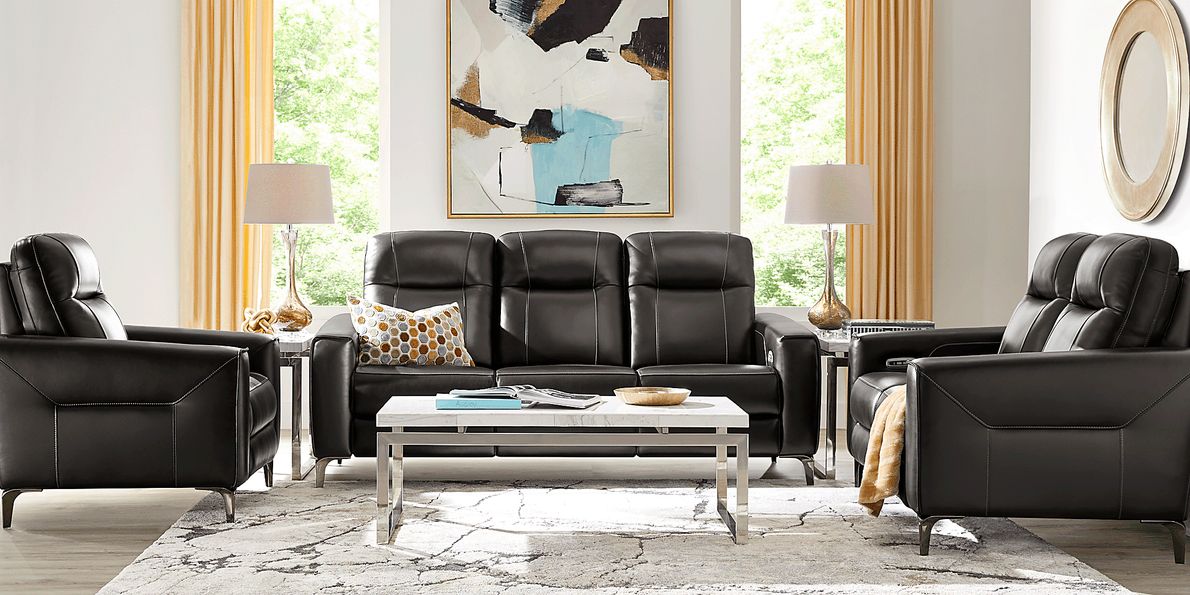 Black reclining deals living room set