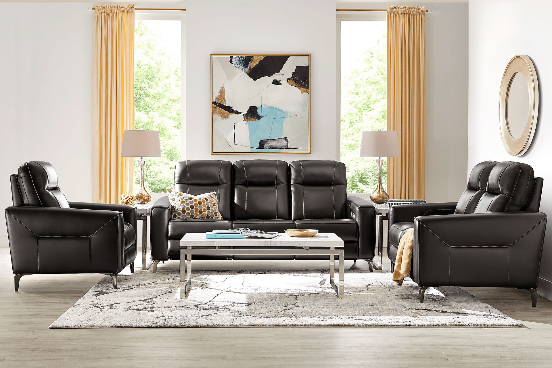 Parkside Heights Black Cherry Leather 8 Pc Living Room with Dual Power Reclining Sofa - Image 1