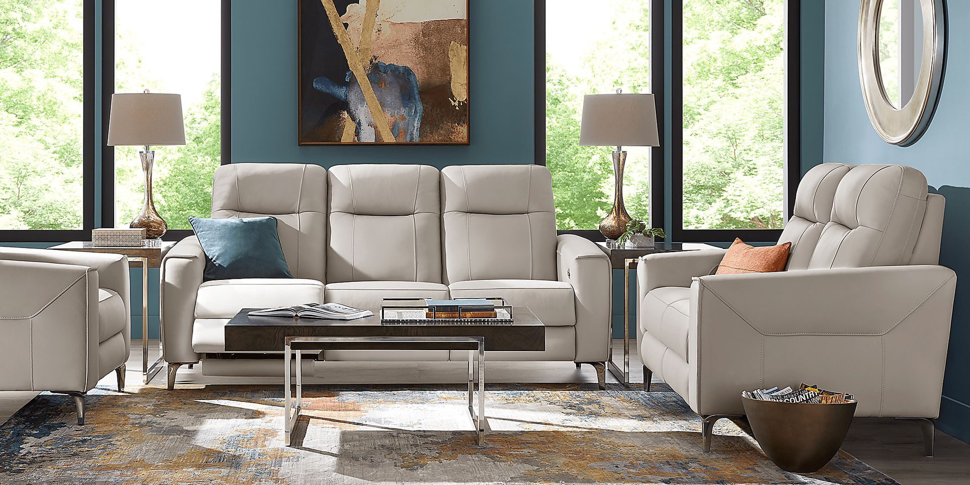 Parkside Heights Gray Leather Dual Power Reclining Sofa - Image 2