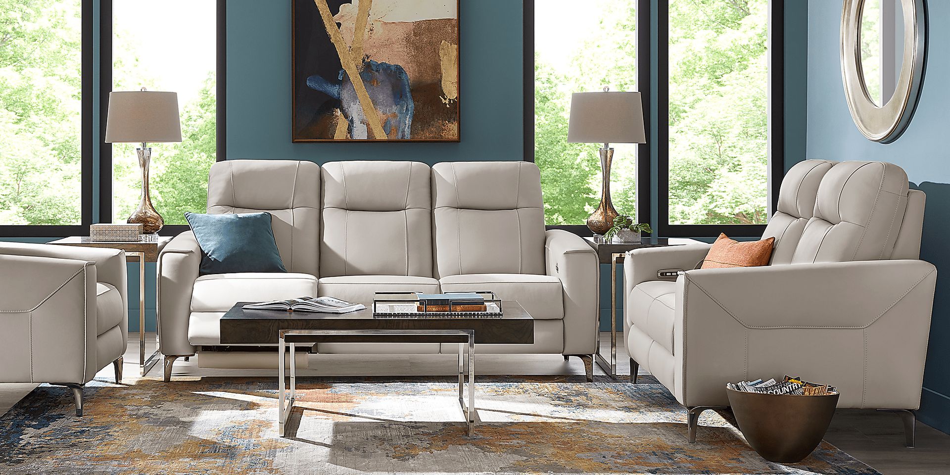Parkside Heights Gray Leather Dual Power Reclining Loveseat - Image 2