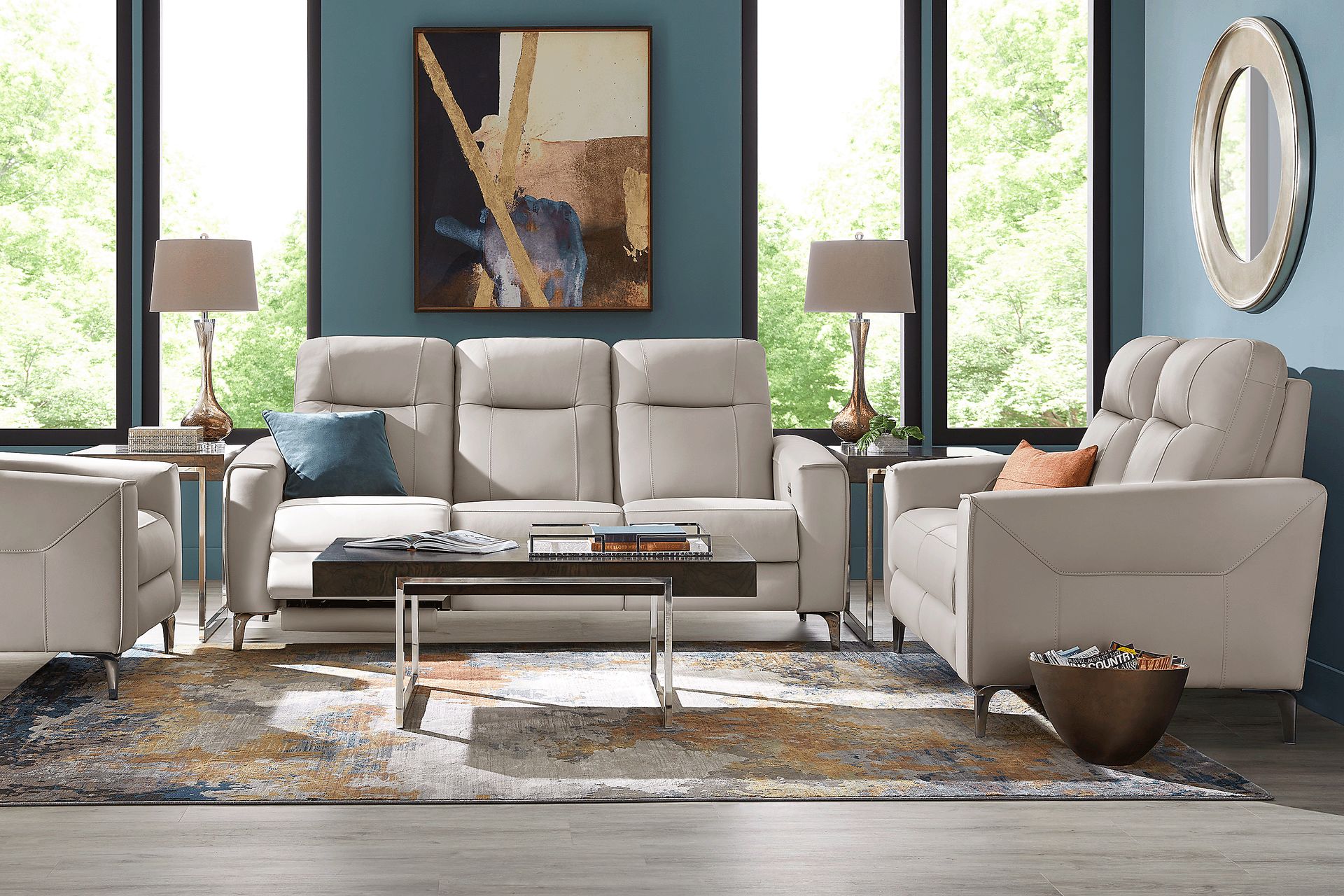 Parkside Heights Gray Leather 8 Pc Living Room with Dual Power Reclining Sofa - Image 1