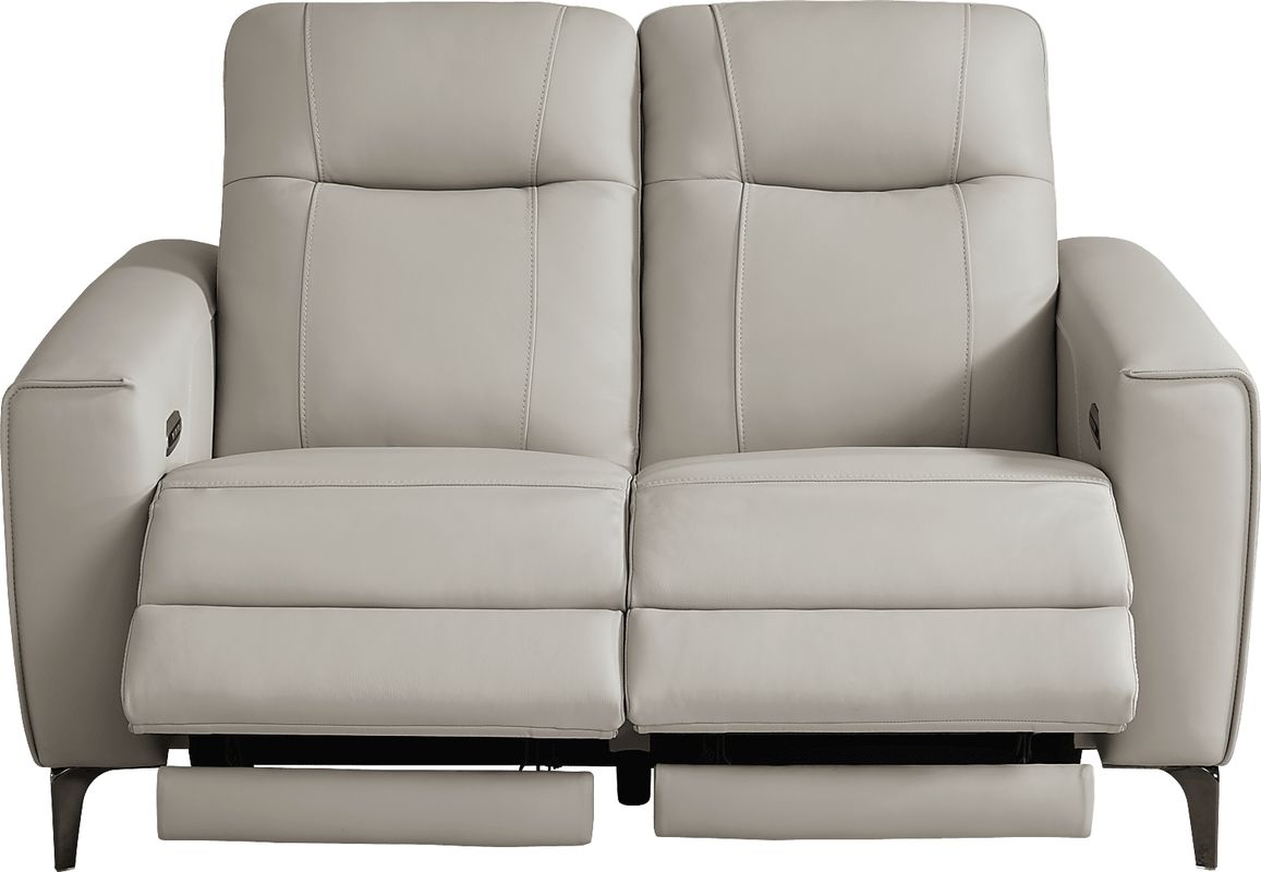 Parkside Heights Gray Leather Dual Power Reclining Loveseat