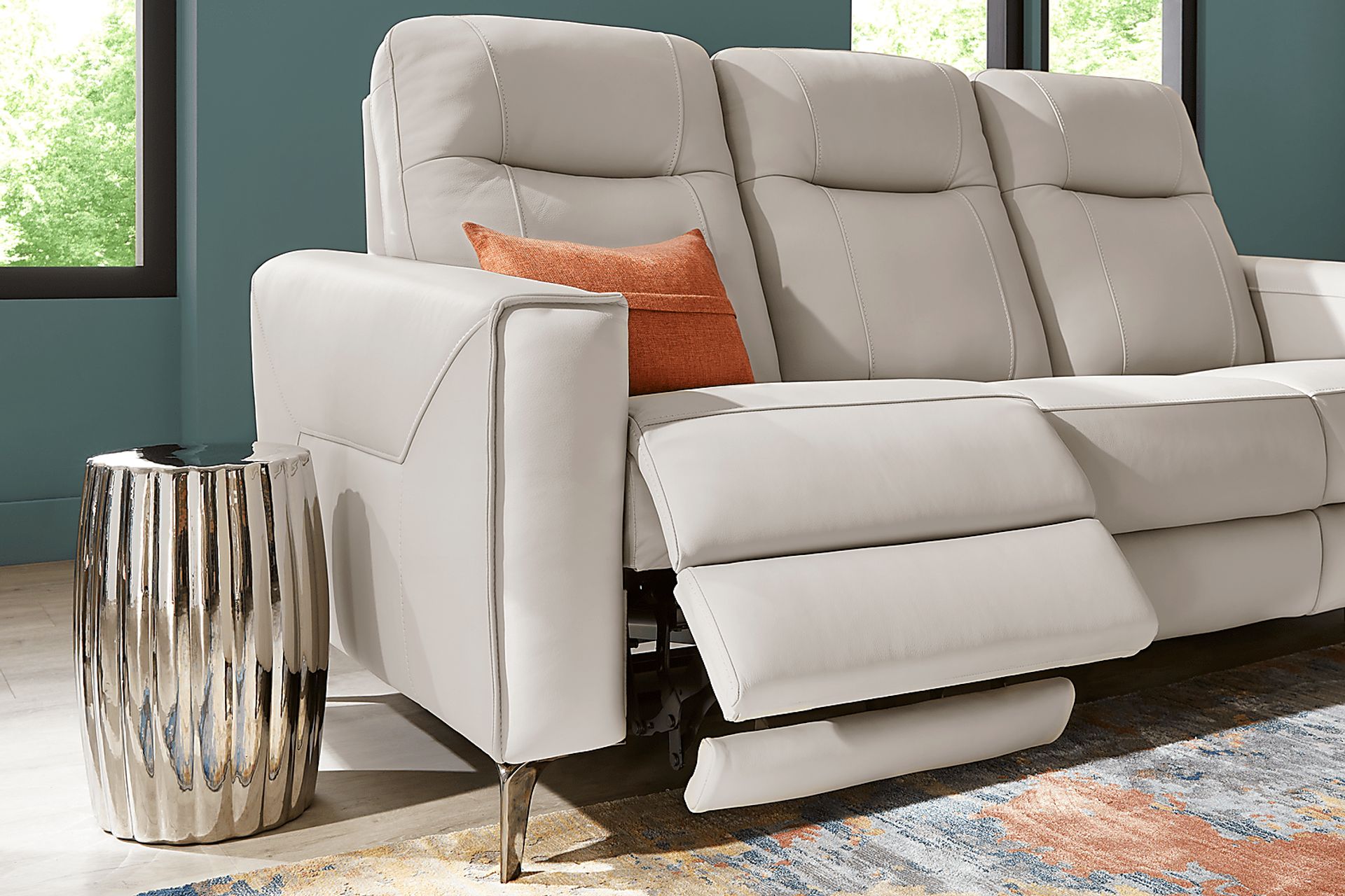 Parkside Heights Gray Leather Dual Power Reclining Sofa - Image 6