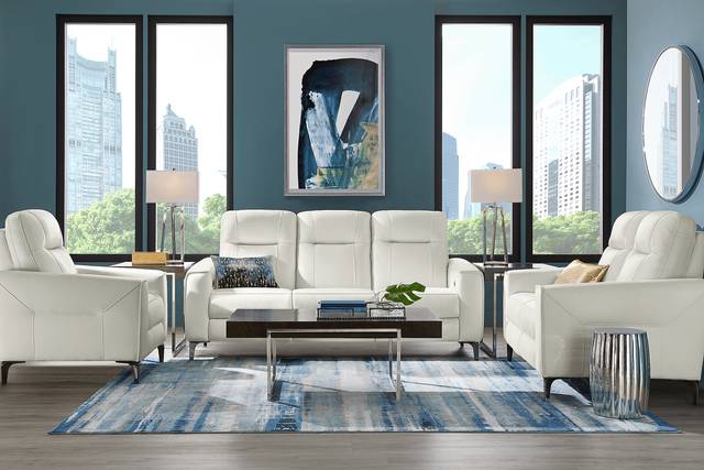 Parkside Heights White Leather 2 Pc Living Room with Dual Power Reclining Sofa - Thumbnail - Image 1