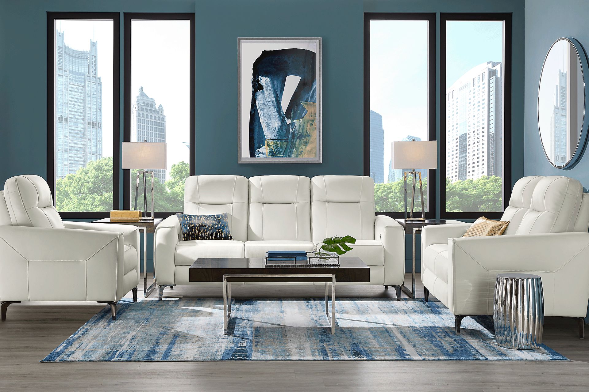 Parkside Heights White Leather 2 Pc Living Room with Dual Power Reclining Sofa - Image 1