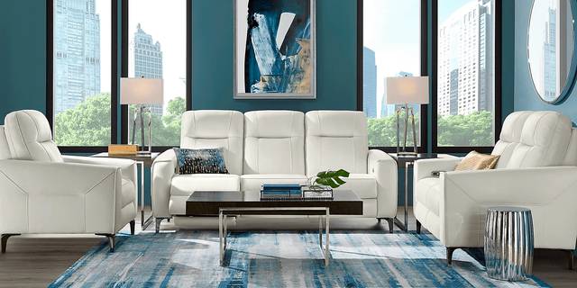 Parkside Heights White Leather 5 Pc Dual Power Reclining Living Room - Thumbnail - Image 2