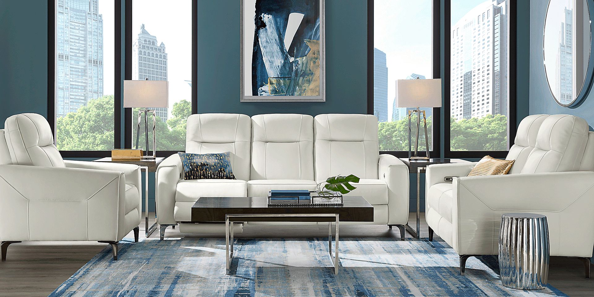 Parkside Heights White Leather 6 Pc Dual Power Reclining Living Room - Image 2