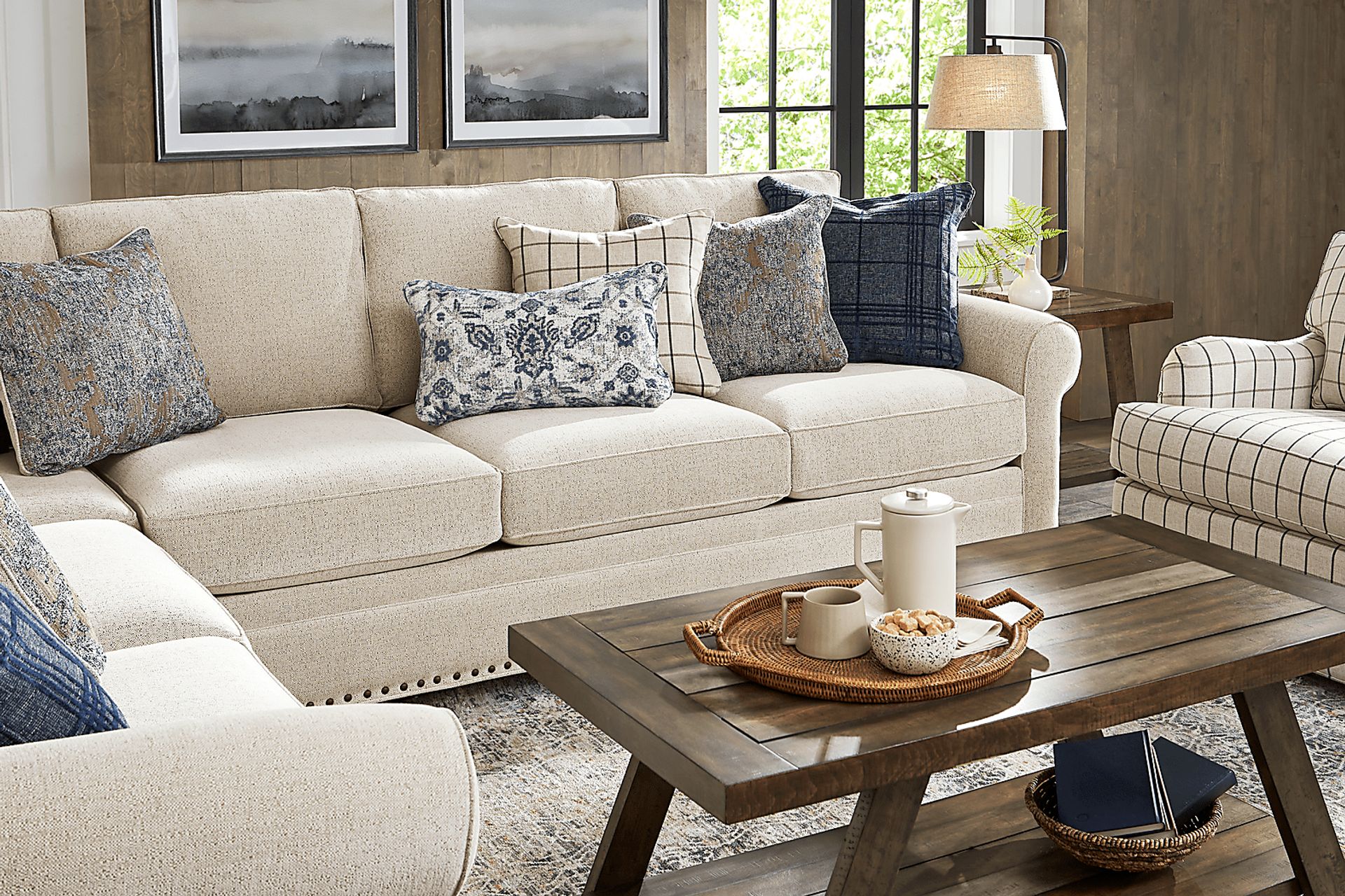 Parkview Beige 5 Pc Sectional Living Room with Gel Foam Sleeper - Image 4