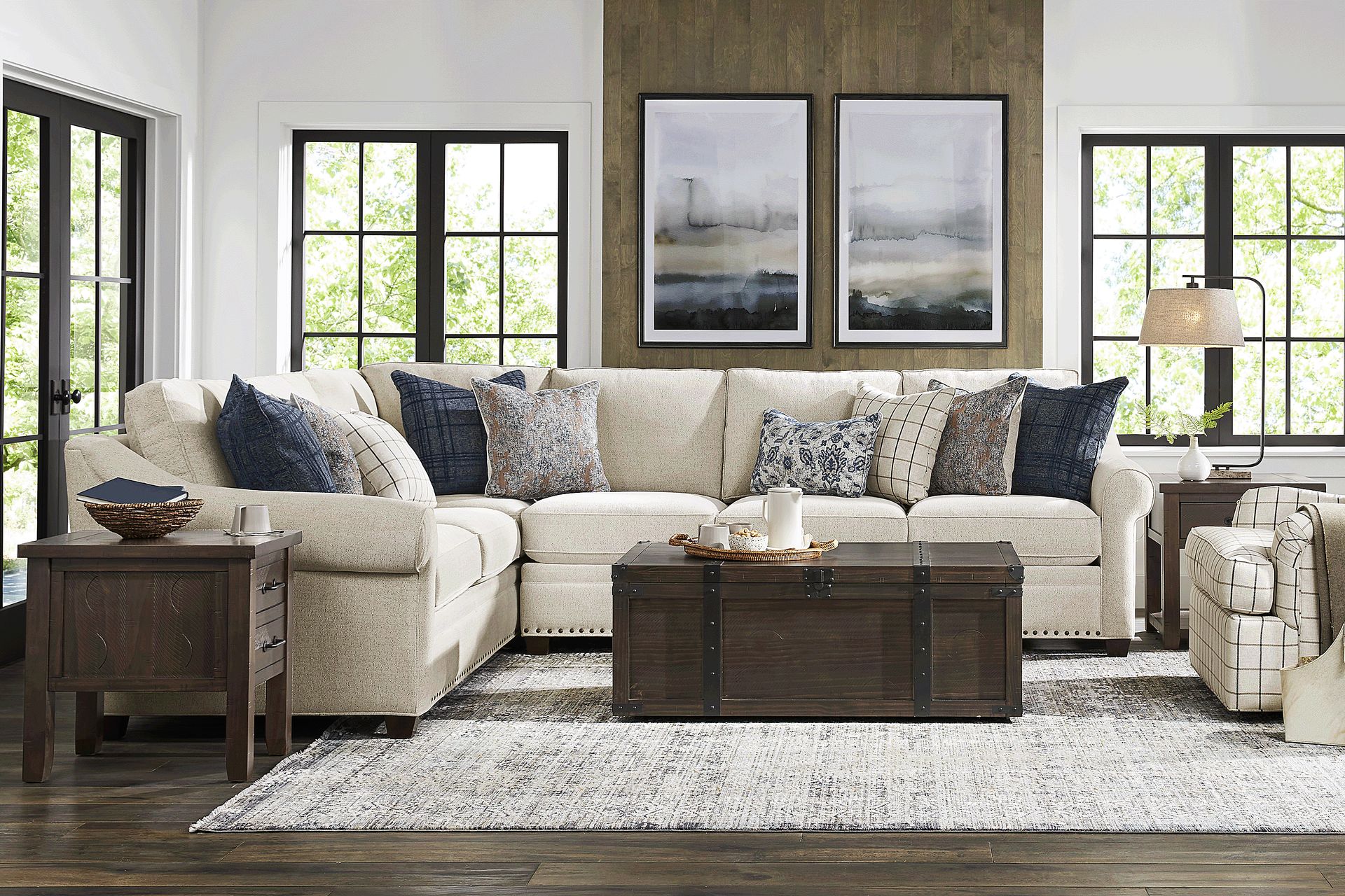 Parkview Beige 5 Pc Sectional Living Room with Gel Foam Sleeper - Image 1