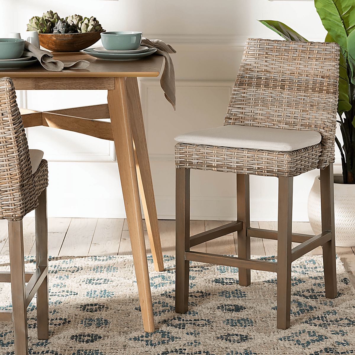 Paschall Taupe Beige Polyester Fabric Counter Stool | Rooms to Go