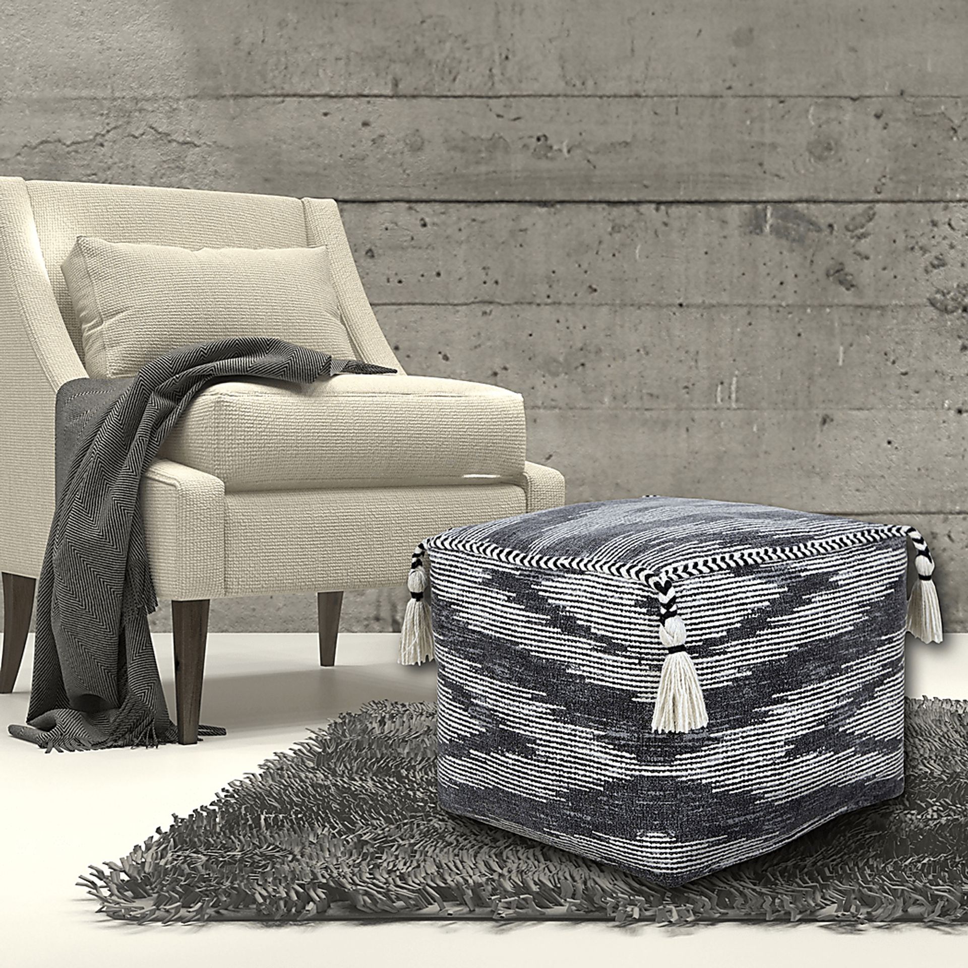 Pasemu Gray/Black Pouf - Image 2