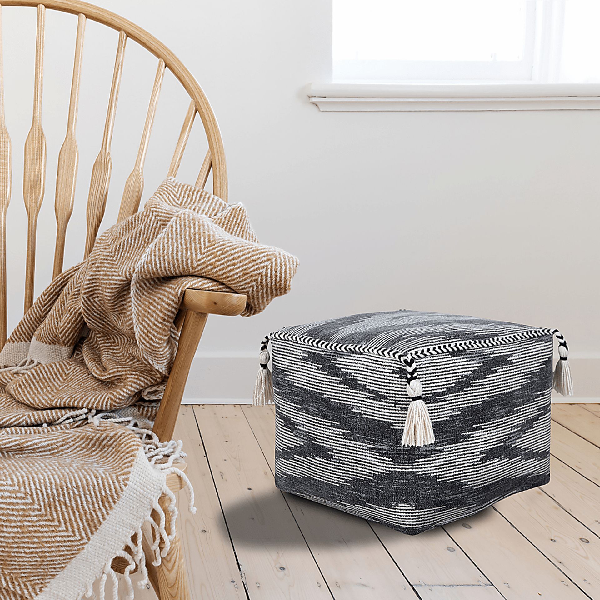 Pasemu Gray/Black Pouf - Image 3