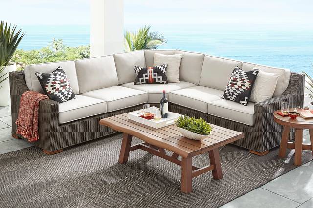 Patmos Brown 3 Pc Outdoor Sectional with Linen Cushions - Thumbnail - Image 2