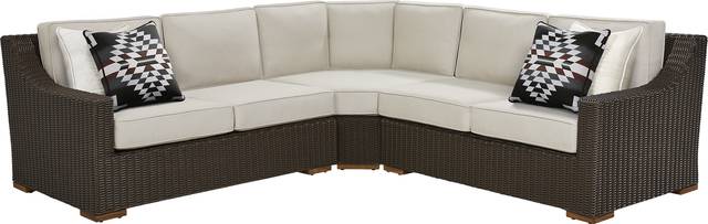 Patmos Brown 3 Pc Outdoor Sectional with Linen Cushions - Thumbnail - Image 1