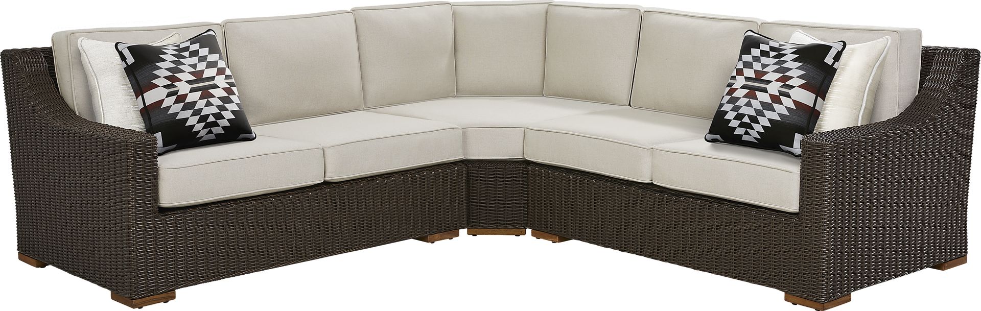 Patmos Brown 3 Pc Outdoor Sectional with Linen Cushions - Image 1