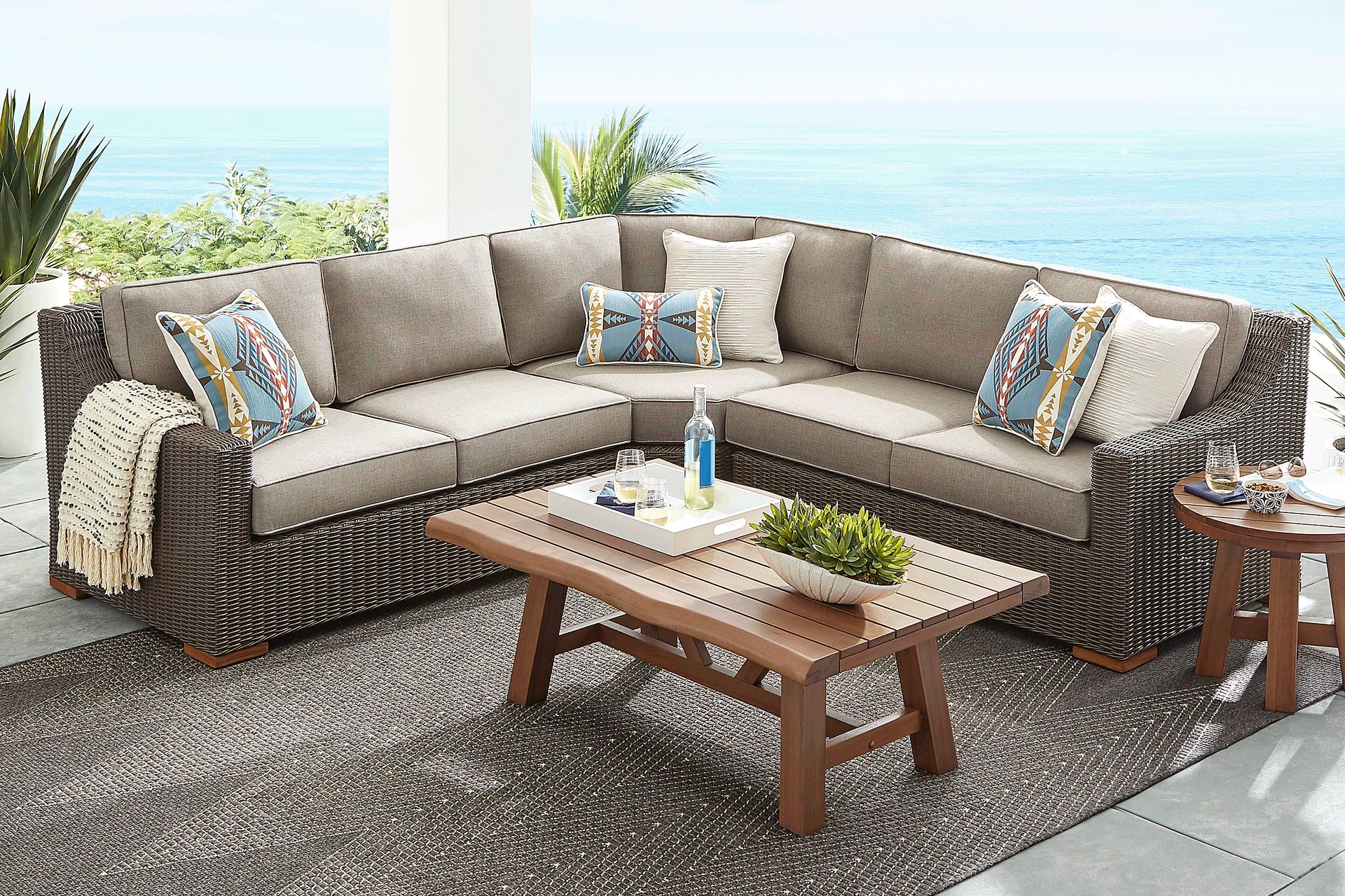 Patmos Brown 3 Pc Outdoor Sectional with Mushroom Cushions - Image 2