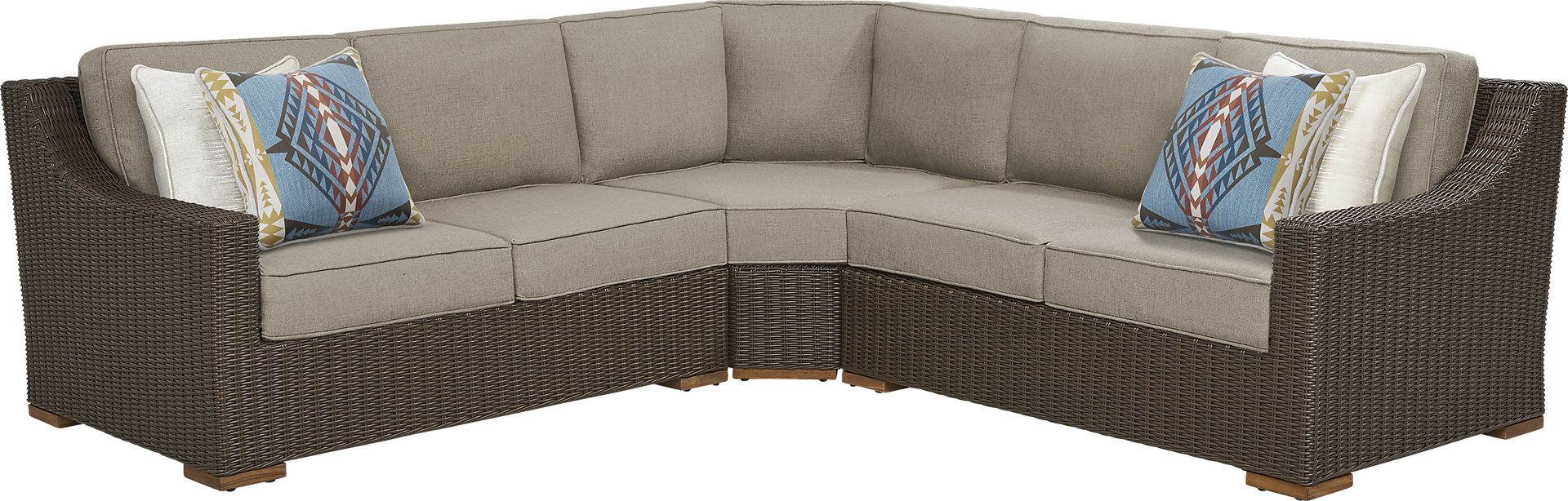 Patmos Brown 3 Pc Outdoor Sectional with Mushroom Cushions - Image 1