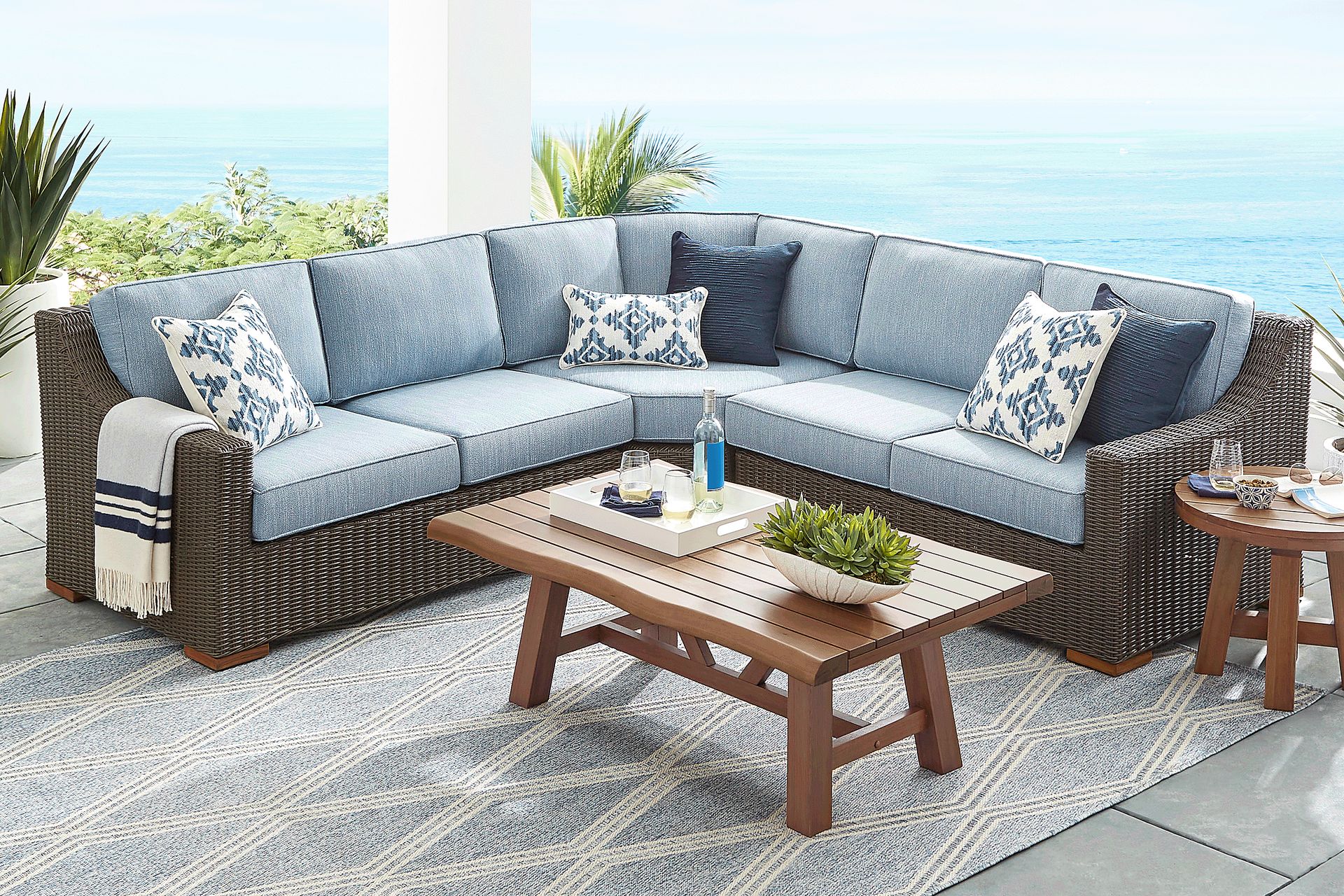 Patmos Brown 3 Pc Outdoor Sectional with Steel Cushions - Image 2