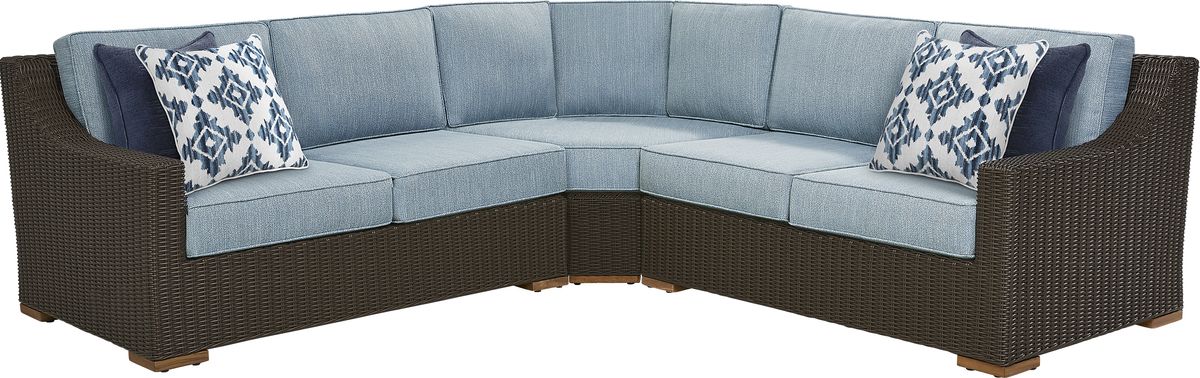 Patmos Brown Dark Wood Steel Gray Wicker Outdoor 3 Pc Sectional | Rooms ...