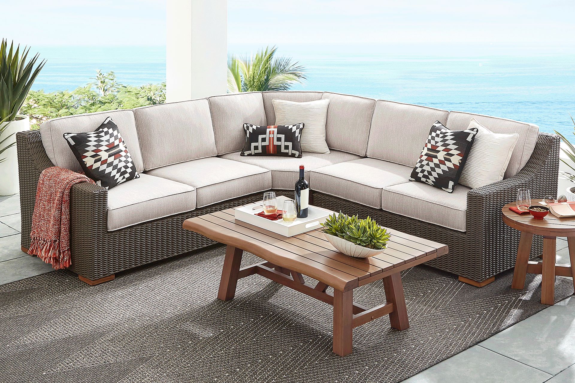 Patmos Brown 3 Pc Outdoor Sectional with Twine Cushions - Image 2