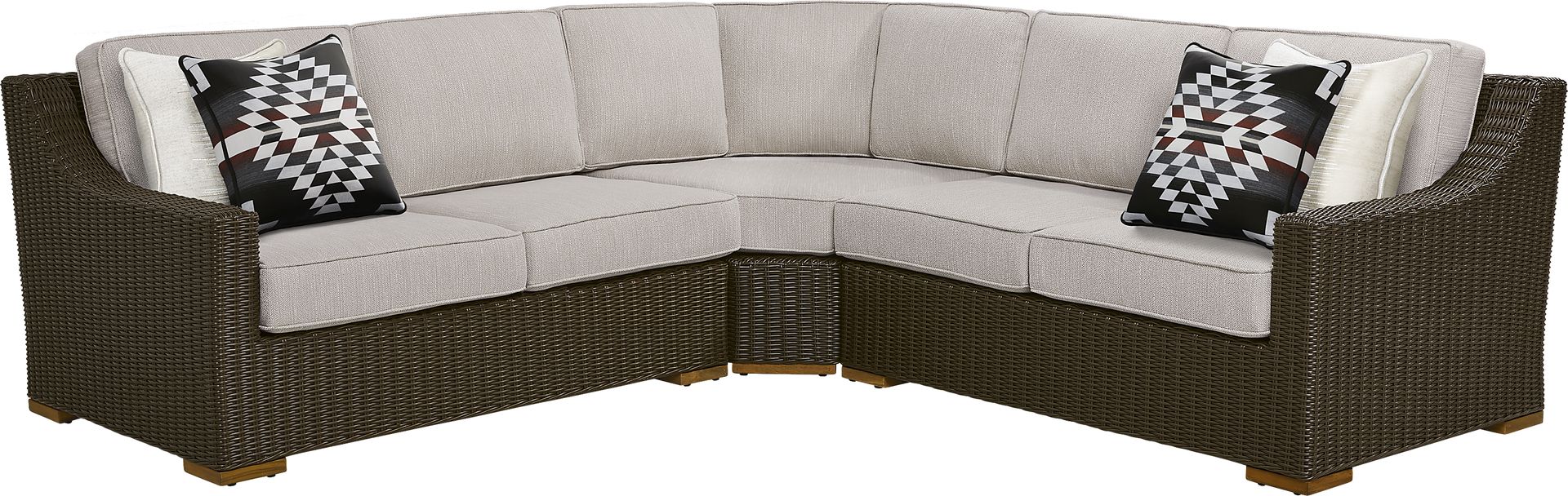 Patmos Brown 3 Pc Outdoor Sectional with Twine Cushions - Image 1