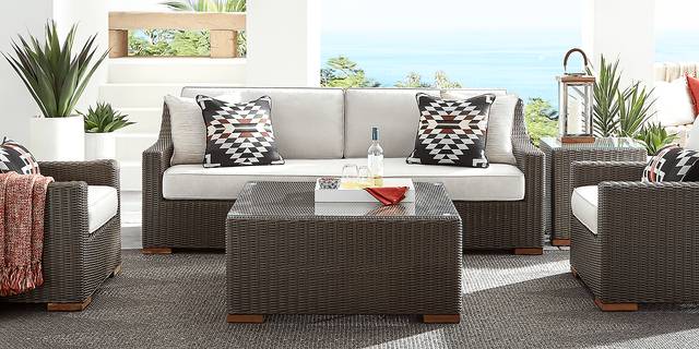 Patmos Brown 4 Pc Outdoor Sofa Seating Set with Linen Cushions - Thumbnail - Image 2
