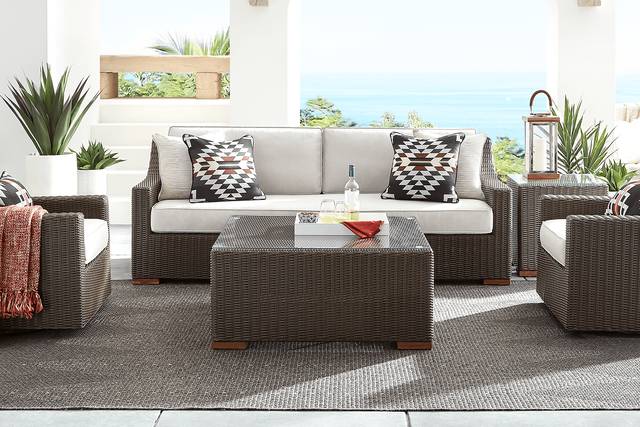 Patmos Brown 4 Pc Outdoor Sofa Seating Set with Linen Cushions - Thumbnail - Image 1