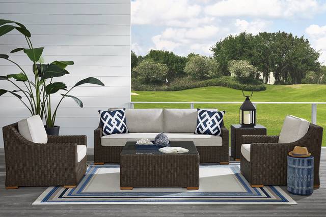 Patmos Brown 4 Pc Outdoor Seating Set with Linen Cushions - Thumbnail - Image 1