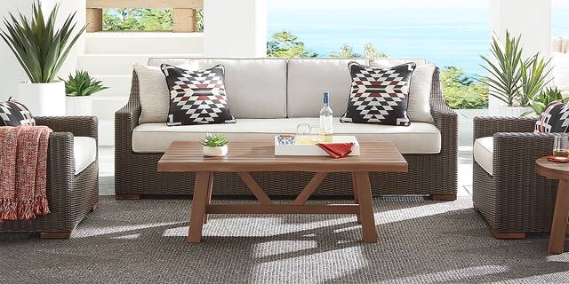 Patmos Brown 4 Pc Outdoor Sofa Seating Set with Linen Cushions - Thumbnail - Image 2