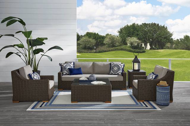 Patmos Brown 4 Pc Outdoor Seating Set with Mushroom Cushions - Thumbnail - Image 1