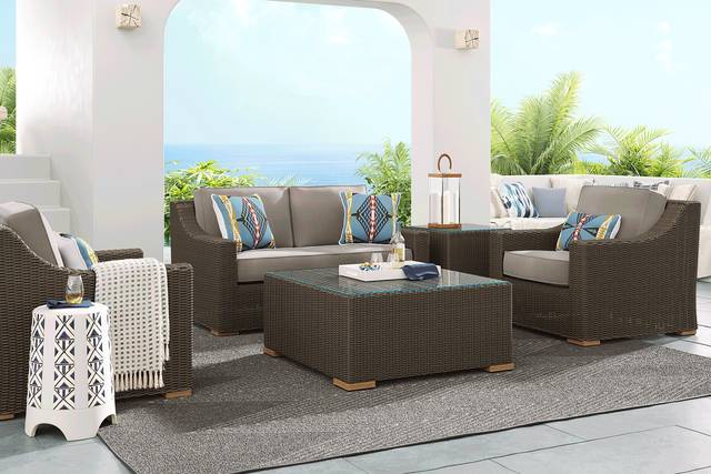 Patmos Brown 4 Pc Outdoor Loveseat Seating Set with Mushroom Cushions - Thumbnail - Image 1