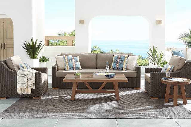 Patmos Brown 4 Pc Outdoor Sofa Seating Set with Mushroom Cushions - Thumbnail - Image 1