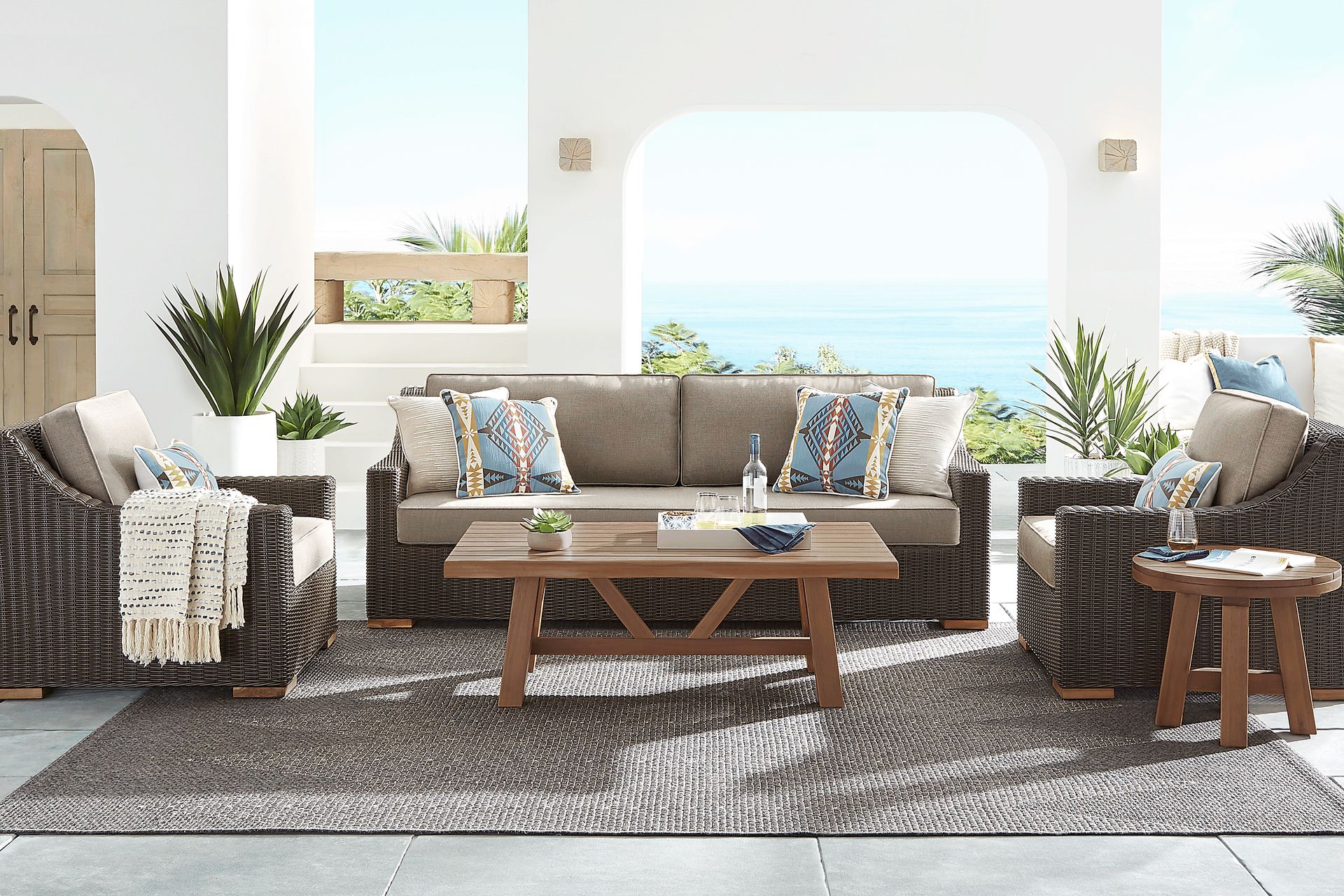 Patmos Brown 4 Pc Outdoor Sofa Seating Set with Mushroom Cushions - Image 1